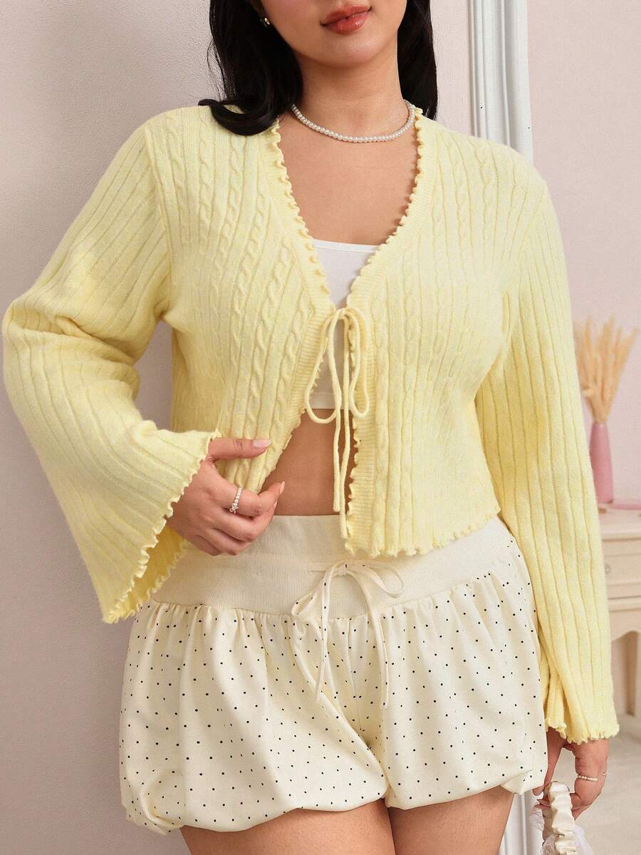 CovetEZ 大尺碼女款純色休閒百搭日常開襟衫 - 淡黃色 - 查看 1