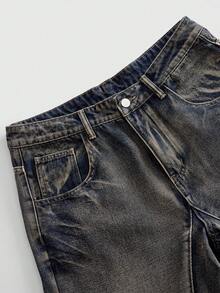 ROMWE MEN Street Life Men's Wide Leg Loose Casual Denim Jeans With Pockets - Blue - View 3