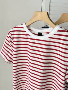 SHEIN BASICS 女款條紋拼色休閒日常夏季T恤 2件/組 - 彩色 - 查看 6
