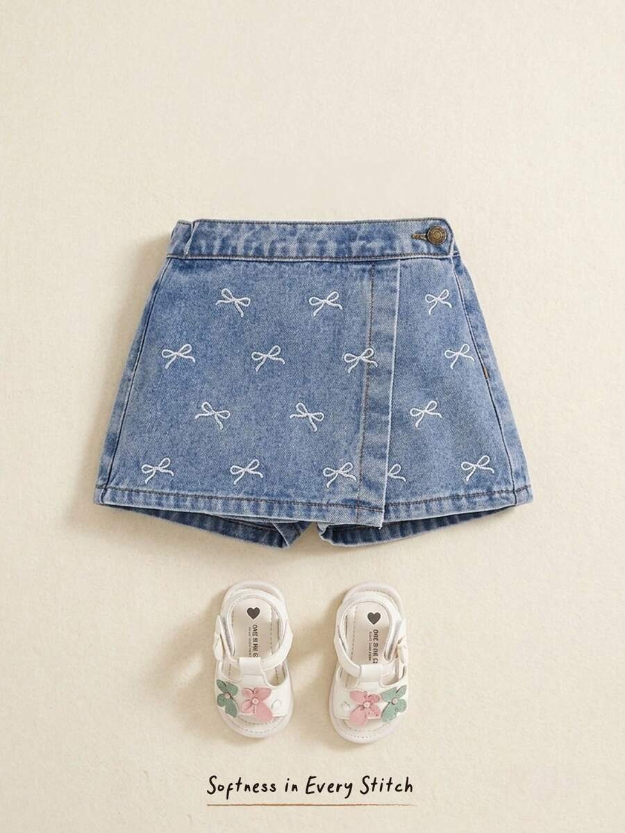 Cozy Pixies 女嬰幼兒女童波希米亞風休閒高腰包臀牛仔裙,女童夏季套裝,女嬰春夏牛仔裙 - 藍色 - 查看 1