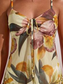 Opulessa Women's Spring/Summer Vacation Knit Mesh Printed Camisole Tank Top Beach Holiday Vacation Pale Yellow Tropical - Multicolor - View 7