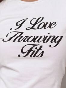 MUSERA 圖案印花「I Love Throwing Fits」粉色圖案 T 恤 口號款 春夏度假假期 伊比薩 優雅休閒 嘉年華節慶 Y2K - 白色 - 查看 6
