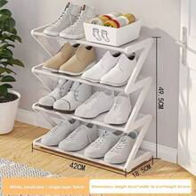 1pc 4-Tier Z-Shaped Plastic Shoe Rack, Freestanding Large Capacity Multi-Functional Storage Organizer, Tool-Free Easy Assembly, Stackable & Space Saving. Holds Shoes, Boots, Sundries; Perfect For Hallway, Wardrobe, Living Room, Bedroom & Dorm - Multicolor - View 14