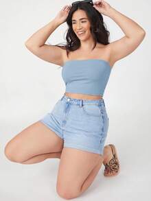 SHEIN BASICS 大尺碼 2 件組短版抹胸上衣/夏季/露肩上衣 夏季上衣 - 彩色 - 查看 5