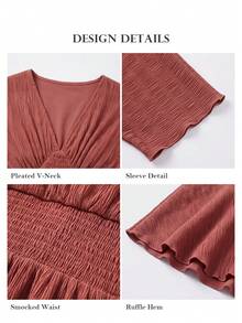ELLERISSA Curve Plus Size Women's Dusty Rose Boho Summer Maxi Dress,Elegant V Neck Shirred Waist Kimono Sleeve Flowy Ruffle Hem Holiday Vacation - Redwood - View 6