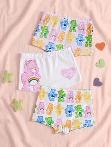 SHEIN X Care Bears 少女卡通印花蝴蝶結裝飾休閒日常四角內褲 - 白色 - 查看 1