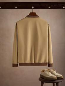Core Aspect Men's Casual Daily Wear Top, Zipper Long Sleeve Jacket, Autumn Style - Khaki - View 2