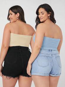 SHEIN BASICS 大尺碼 2 件組短版抹胸上衣/夏季/露肩上衣 夏季上衣 - 彩色 - 查看 2