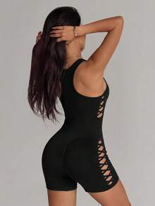 Slayform Slayform Women's Seamless Cut-Out Sleeveless Athleisure Jumpsuit,Figure-Flattering Black Bodysuit - Black - View 3