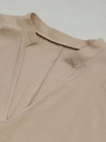 SHEIN CURVE+ 大尺碼極簡百搭中長版寬鬆修身娃娃裙，青春短袖舒適秋季款 - 卡其色 - 查看 5