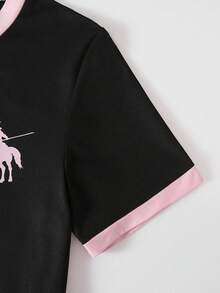 SHEIN Casuvi Kids 2件組青少年短袖上衣與長褲套裝，蝴蝶結緞帶粉色，適合春夏，運動與通勤穿著 - 彩色 - 查看 4