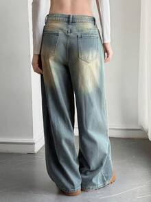 DAZY Women's Distressed Washed Faded Loose Wide Leg Jeans With Pockets, Casual Streetwear Vacation Spring Autumn Long Pants School - Blue - View 7