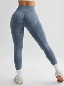 Slayform Slayform Women's Blue Distressed Matte Seamless Sports Leggings - Baby Blue - View 6