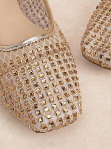 Rosivie Women's Fashionable Casual Commute Metallic Flats Valentine's Day - Golden Cube Diamond - View 3