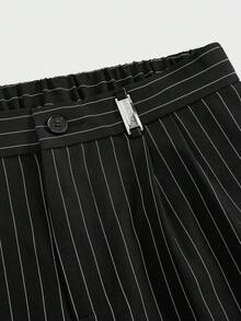 SWAVVY Men's Fashion Commuter Striped Suit Pants - Black and White - View 6