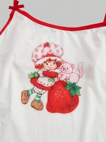 Strawberry Shortcake | ROMWE Conjunto de lencería inalámbrica talla grande con estampado lindo de fresa, sujetador y bragas - Multicolor - Ver 3