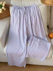 Solflare Lavender Striped Plus Size Women's Pants, Spring/Summer Fall - Mauve Purple - View 5