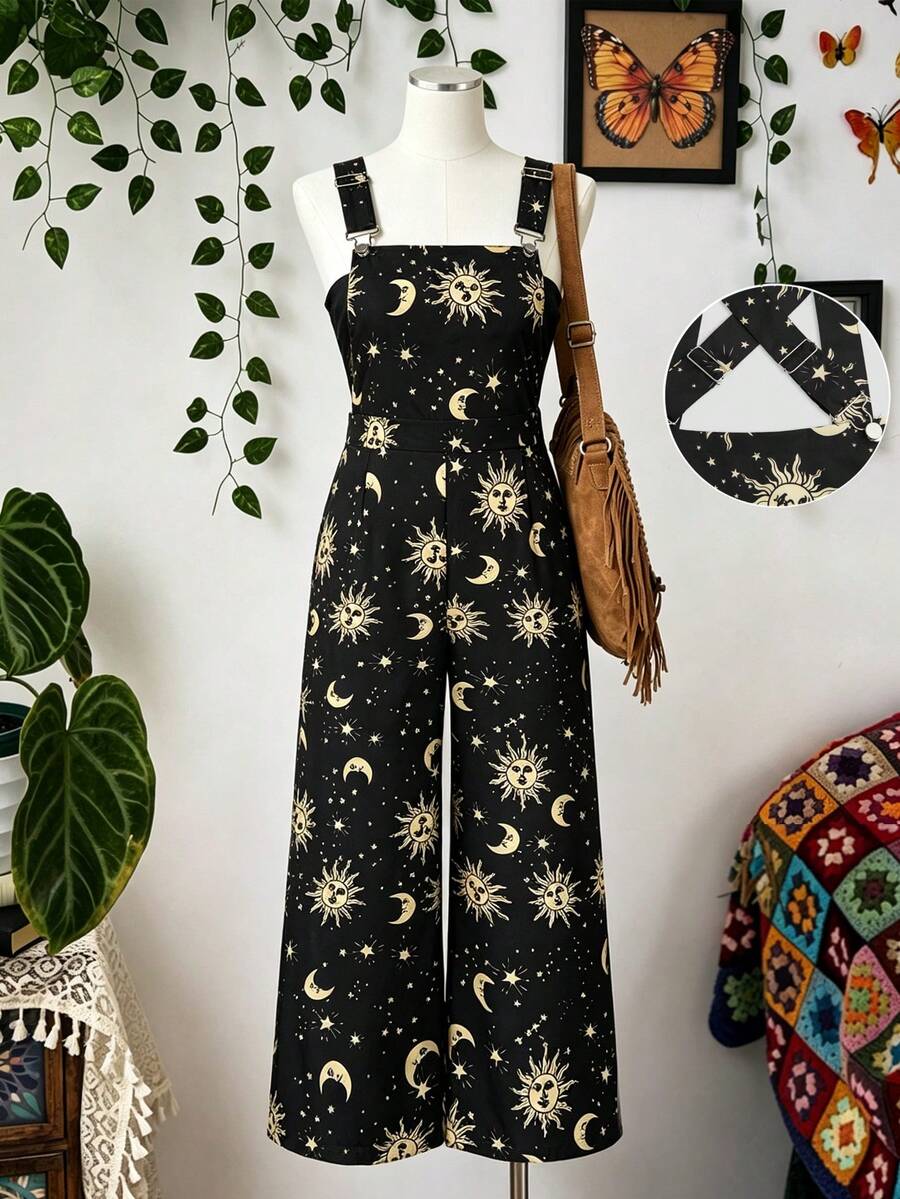 Sweetra Plus Size & Star Print Spaghetti Strap Jumpsuit - Multicolor - View 1