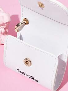 HELLO KITTY AND FRIENDS | SHEIN Piccola pochette portaoggetti con stampa gatto carino, con ciondolo a ciliegia e cordino intrecciato, ideale anche come portamonete o decorazione per borse - Fiocco rosa - Visualizzare 5