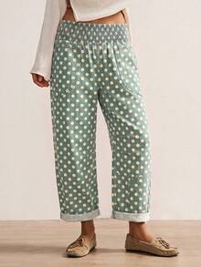 Bohemela Women's Loose Solid Color Woven Wide Leg Pants, Spring/Summer - Medium Wash - View 2