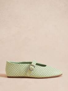 Rosivie Zapatos Mary Jane tejidos franceses, punta redonda con suela plana, estilo retro para uso diario y desplazamientos, zapatos de mujer con vampo bajo - Verde claro - Ver 7