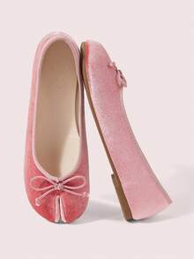 CUCCOO DOLLMOD Women's Velvet Bow Detail Split Toe Flat Elegant Pink Ballet Flats Daily Casual Shoes Fall Shoes - Pink - View 1