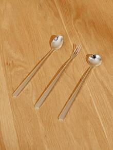 Haus Hana Thickened Stainless Steel Stirring Spoon, Highly Attractively Dessert Spoon, Household Three - Tined Fruit Fork, Lengthened Handle Coffee Spoon . - Multicolor - View 2