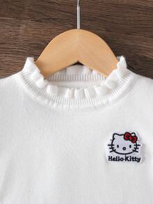 HELLO KITTY AND FRIENDS | SHEIN 女嬰針織毛衣 刺繡蕾絲領口與袖口 柔軟套頭針織衫 基礎層 秋冬款 簡約可愛法式淑女風 優雅長袖白色上衣 適合外出、派對與 - 白色 - 查看 6