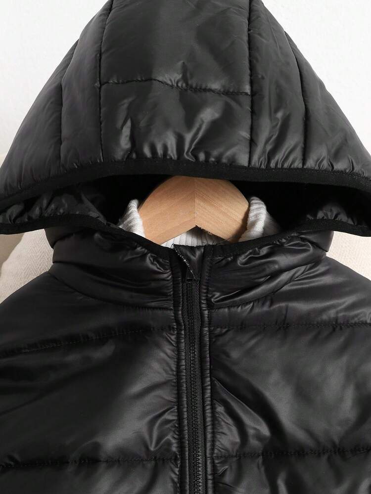 SHEIN معطف شتوي فضفاض بغطاء رأس سميك وأكمام طويلة متعدد الاستخدامات وسهل التنسيق للفتيات المراهقات، أسود، خريف/شتاء - الأسود - مشاهدة 4