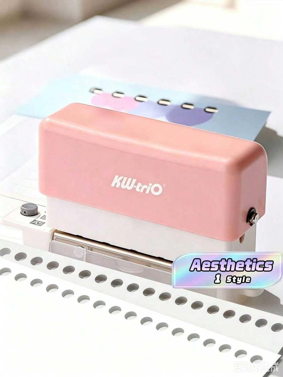 Portable Multi-Hole Punch With 6 Holes, Designed With Waste Container And Ruler, Paper Punching Machine Back,Back To School,School Supplies - pink - View 1