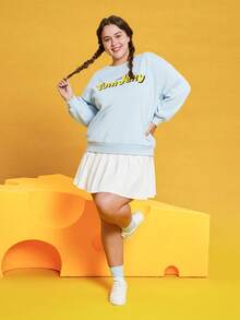 TOM & JERRY X SHEIN Plus Cartoon & Letter Graphic Drop Shoulder Sweatshirt - Blue - View 5