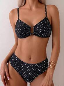 Swim Chiccia Women's Summer Beach Polka Dot Spaghetti Strap Sexy Bikini & Triangle Bottom Two-Piece Swimwear Set - Multicolor - View 5