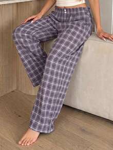 Livesso Pantalones de pijama a cuadros para mujer - Morado - Ver 5