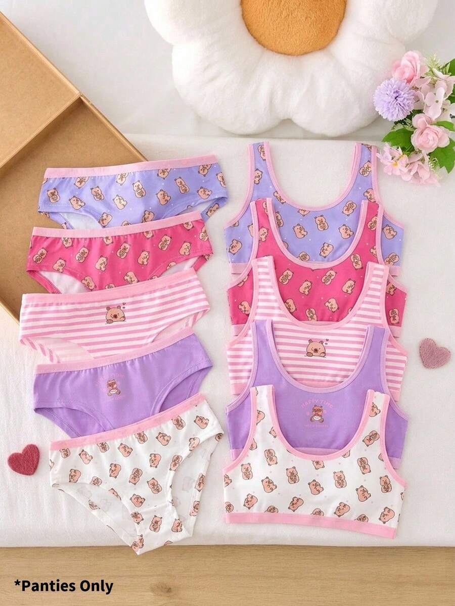 Girls Big Tween Girl Heart Print Line Star English Lettering Multi-Color Fashion Cartoon Cute Triangle Panties - Multicolor - View 1