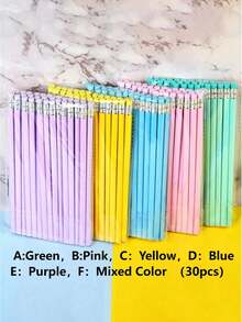20pcs Assorted Macaron Color Wooden Pencils With Erasers For Writing & Arts Back To School - multicolor - View 3