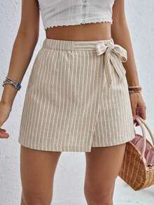 SHEIN Frenchy 女款休閒度假條紋裙褲，夏季街頭風，適合日常通勤、約會、派對、秋冬、婚禮、海灘、畢業季、優雅休閒、外出、Y2K、音樂節、假期、返校、沙灘裝 - 彩色 - 查看 5
