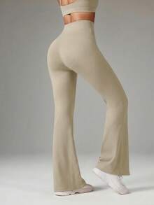 OutZeal Slim Fit High Waist Extra Long Floor Length Flare Leggings - Khaki - View 9