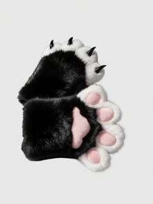 ROMWE Anime Y2K Millennium Spice Retro Furry Cat Paws With Nail Gloves Autumn And Winter Halloween Stylish And Simple Suitable For Performances, Parties, Parties, - Black - View 4