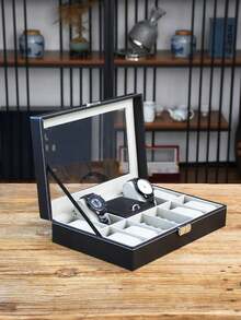 1pc Multifunctional Desktop Watch Storage Box For Men Women Mechanical Watch Organizer,Black Watch Case,Waterproof,Suitable For Collecting And Displaying Watches,Rings,Earrings,Necklaces,Bracelets And Other Jewelry Back To School,Room Decor - Black - View 8