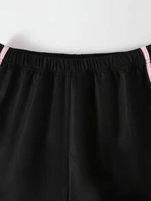 SHEIN Casuvi Kids 2件組青少年短袖上衣與長褲套裝，蝴蝶結緞帶粉色，適合春夏，運動與通勤穿著 - 彩色 - 查看 5