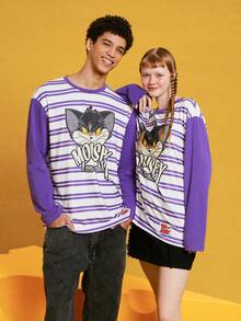 TOM & JERRY X SHEIN Unisex 1pc Striped Cartoon Printed T-Shirt - Multicolor - View 3