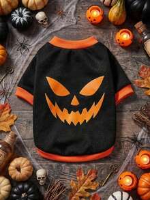 PETSIN 1 Pc Terrifying Pumpkin Halloween Printed Clothes Black Splicing Cat And Dog Warm - Multicolor - View 4