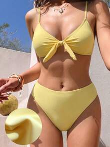 Swim Vcay 女士纯色休闲比基尼三角裤泳装套装 - 黃色 - 查看 1