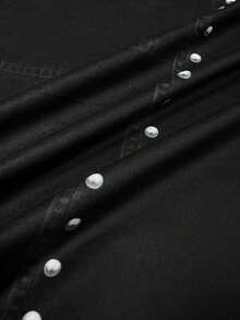 EMERY ROSE Camiseta de mujer con hombros descubiertos, diseño de costuras degradadas y remaches en denim sintético negro estilo vintage americano, atuendo único y llamativo para primavera/verano - Negro - Ver 3