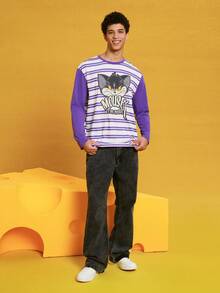 TOM & JERRY X SHEIN Unisex 1pc Striped Cartoon Printed T-Shirt - Multicolor - View 7