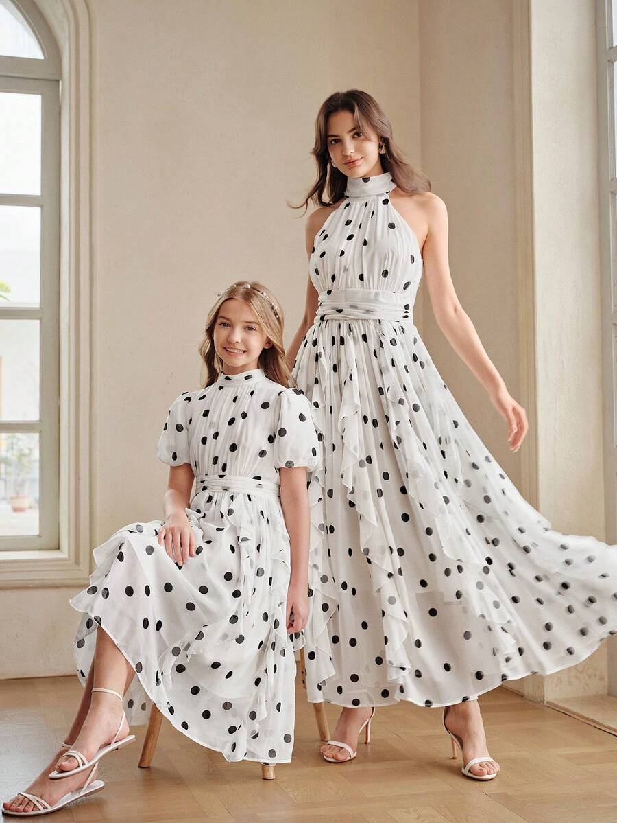Anewsta Vestido blanco nuevo de verano sin mangas con cuello halter, línea A y vuelo para niñas, primavera/verano - Blanco - Ver 1