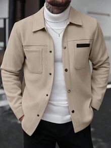 Manfinity CasualCool 男士素色休閒夾克，適合秋冬穿著 - 卡其色 - 查看 6