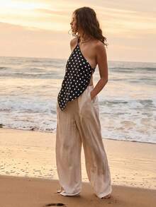 Aralina Beach Resort Summer Asymmetric One Shoulder Sleeveless Relaxed Fit Tank Top - Black and White - View 8