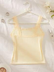 Fashionable Lace Patchwork Camisole - Apricot - View 2