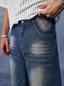 PAVTROS Men's Casual Washed Wide Leg Jeans - Dark Wash - View 6